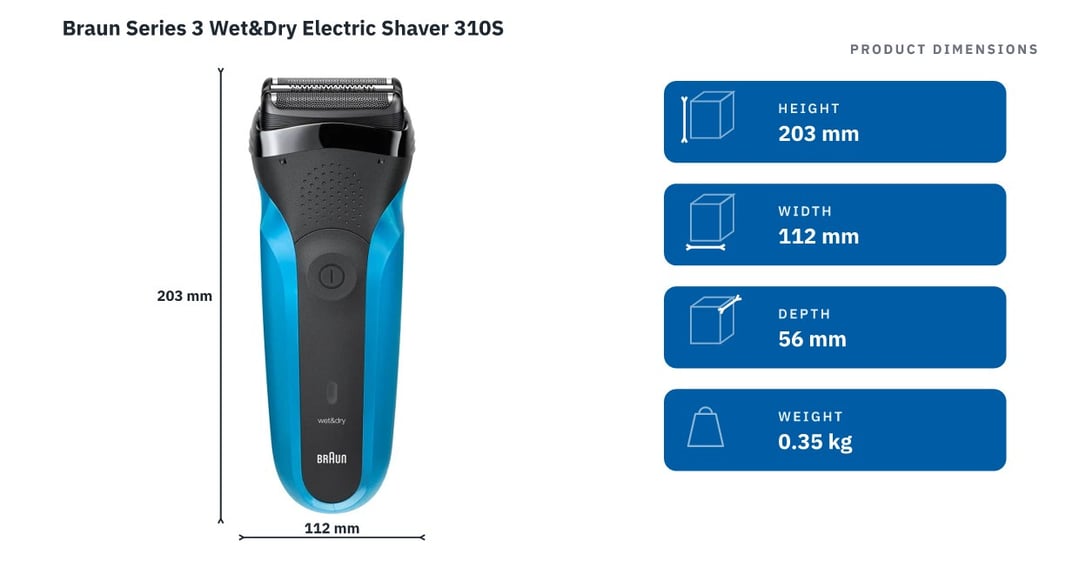 Braun Series 3 Wet&Dry Electric Shaver 310S — product dimensions