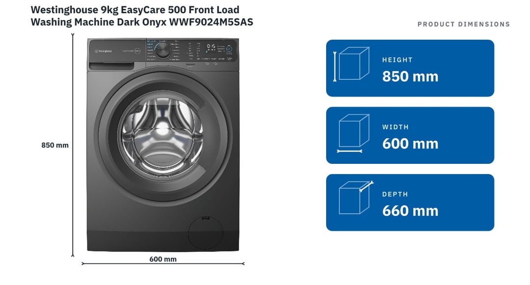 Westinghouse 9kg EasyCare 500 Front Load Washing Machine Dark Onyx WWF9024M5SAS