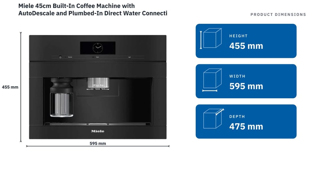Miele 45cm Built-In Coffee Machine with AutoDescale and Plumbed-In Direct Water Connection Obsidian Black CVA7845OBSW