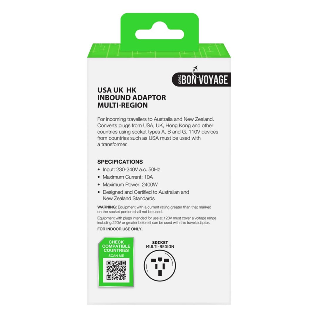 Bon Voyage USA UK HK Inbound Travel Adaptor PWW14440