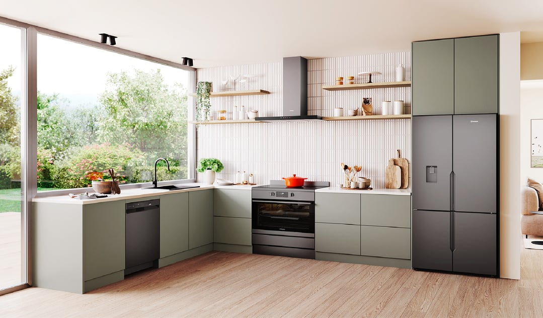Westinghouse 564L Quad Door Fridge, Matte Charcoal Black with a Plumbed Water Dispenser WQE5750BB