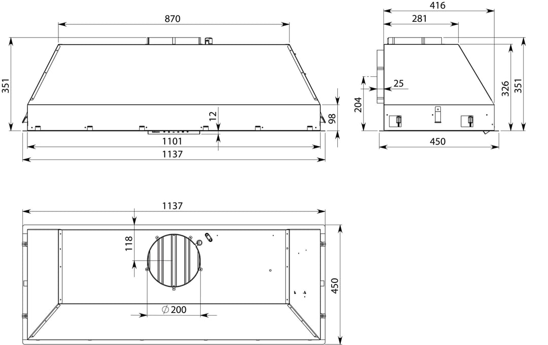 Falmec Genova+ 120 Undermount Hood External Wall Motor FP3GV12S2EW201