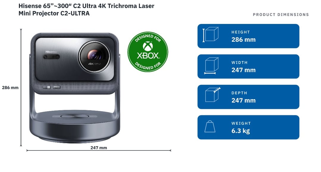 Hisense 65”~300″ C2 Ultra 4K Trichroma Laser Mini Projector C2-ULTRA