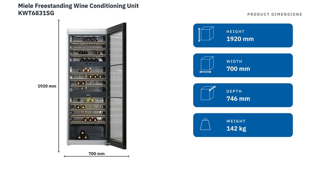 Miele Freestanding Wine Conditioning Unit KWT6831SG — product dimensions