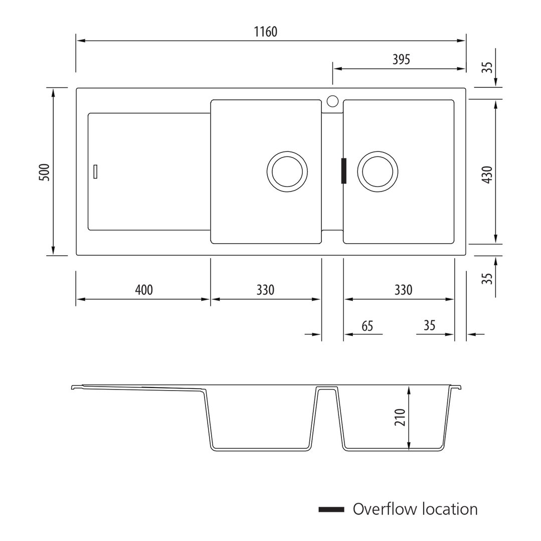 Oliveri Santorini Double Bowl Topmount Sink With Drainer - Matte Black ST-MB1517OF