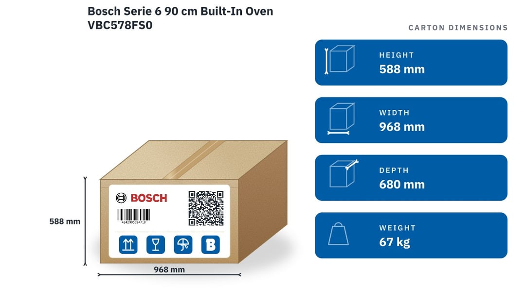 Bosch Serie 6 90 cm Built-In Oven VBC578FS0 — packaged dimensions