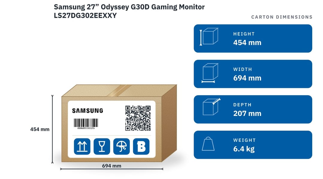 Samsung 27” Odyssey G30D Gaming Monitor LS27DG302EEXXY