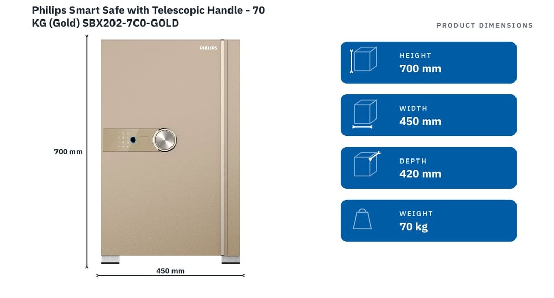 Philips Smart Safe with Telescopic Handle - 70 KG (Gold) SBX202-7C0-GOLD — product dimensions