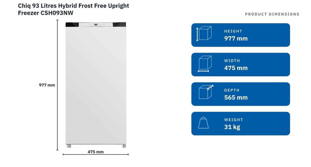 Chiq 93 Litres Hybrid Frost Free Upright Freezer CSH093NW