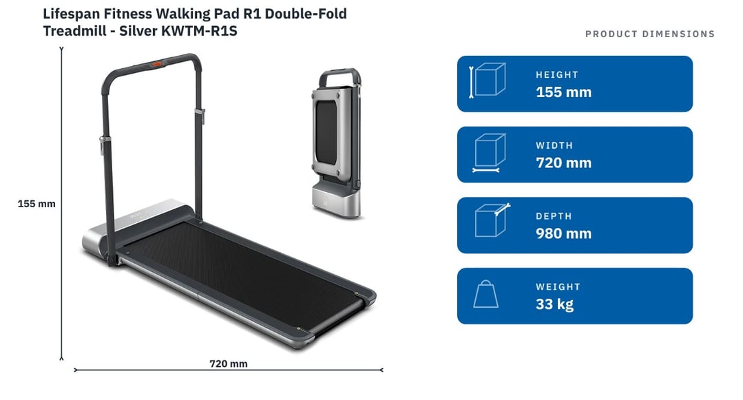 Lifespan Fitness Walking Pad R1 Double-Fold Treadmill - Silver KWTM-R1S — product dimensions