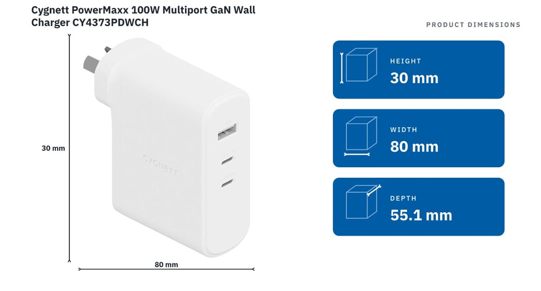 Cygnett PowerMaxx 100W Multiport GaN Wall Charger CY4373PDWCH