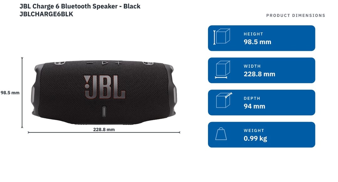 JBL Charge 6 Bluetooth Speaker - Black JBLCHARGE6BLK