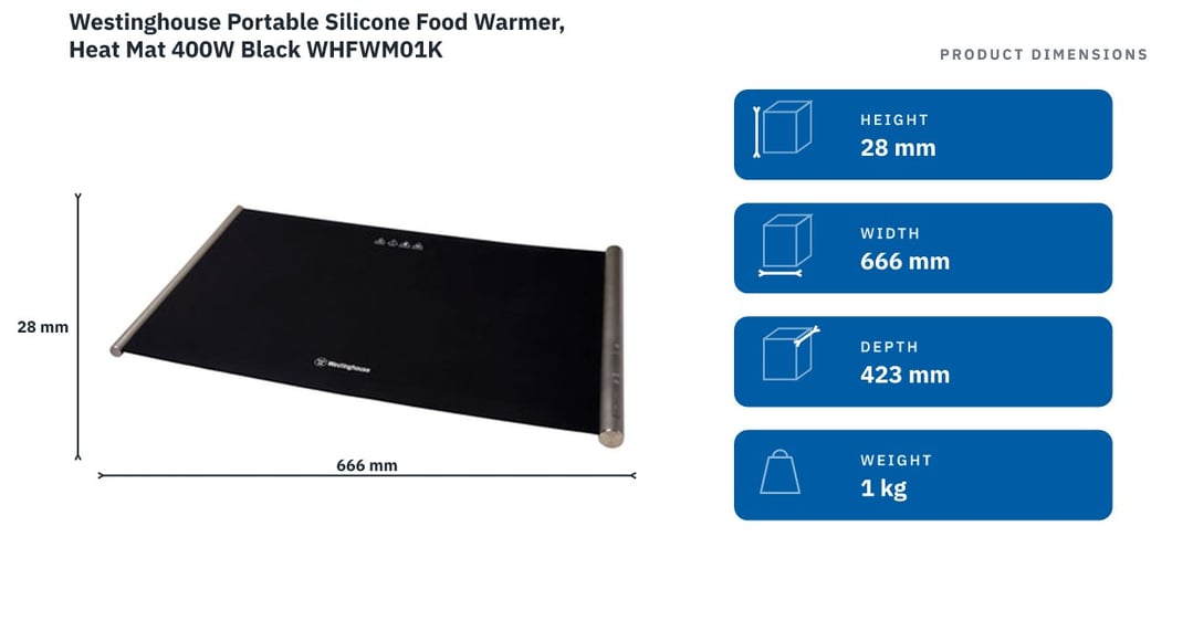 Westinghouse Portable Silicone Food Warmer, Heat Mat 400W Black WHFWM01K