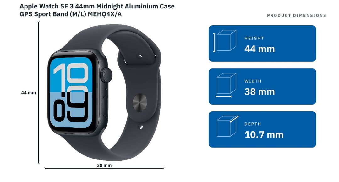 Apple Watch SE 3 44mm Midnight Aluminium Case GPS Sport Band (M/L) MEHQ4X/A