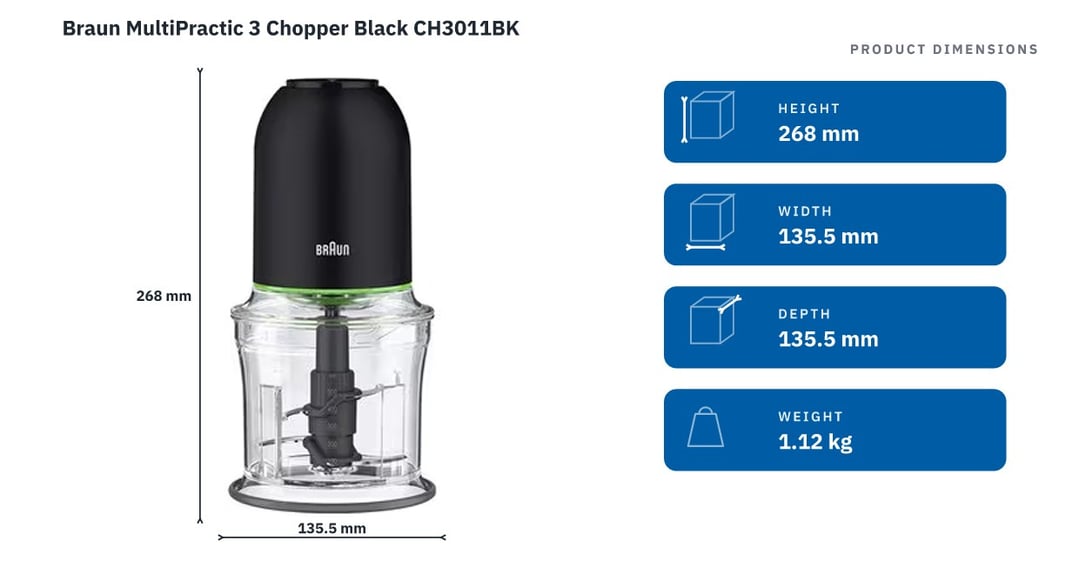 Braun MultiPractic 3 Chopper Black CH3011BK — product dimensions
