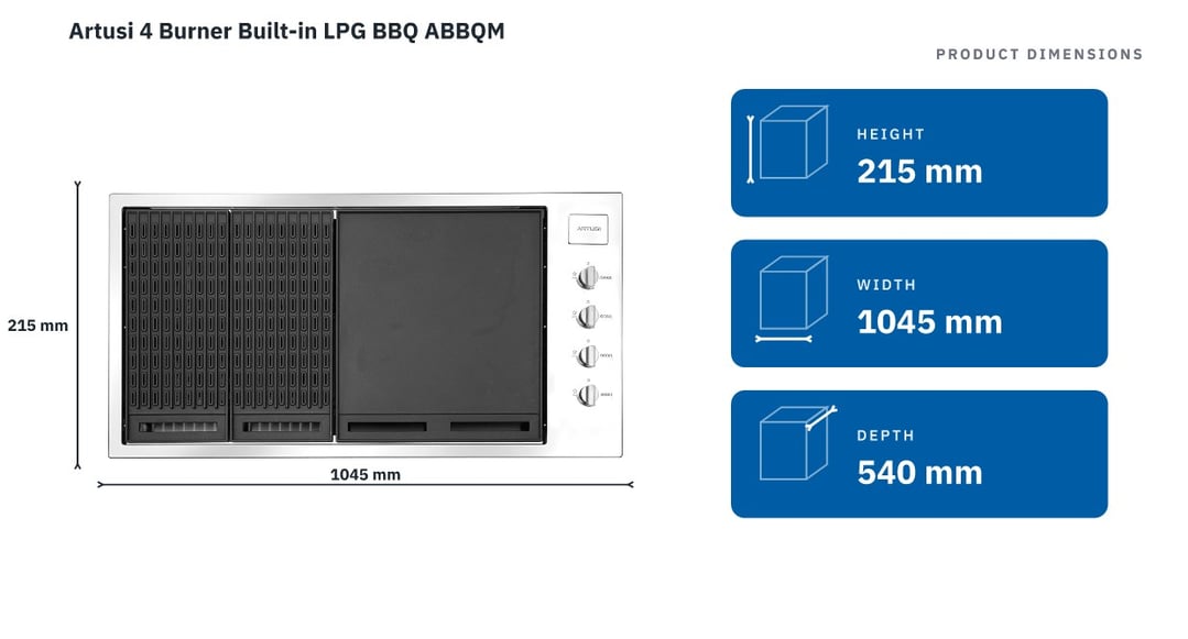 Artusi 4 Burner Built-in LPG BBQ ABBQM — product dimensions