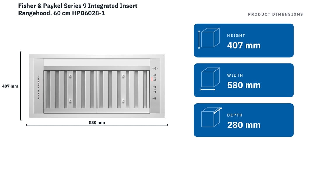 Fisher & Paykel Series 9 Integrated Insert Rangehood, 60 cm HPB6028-1 — product dimensions
