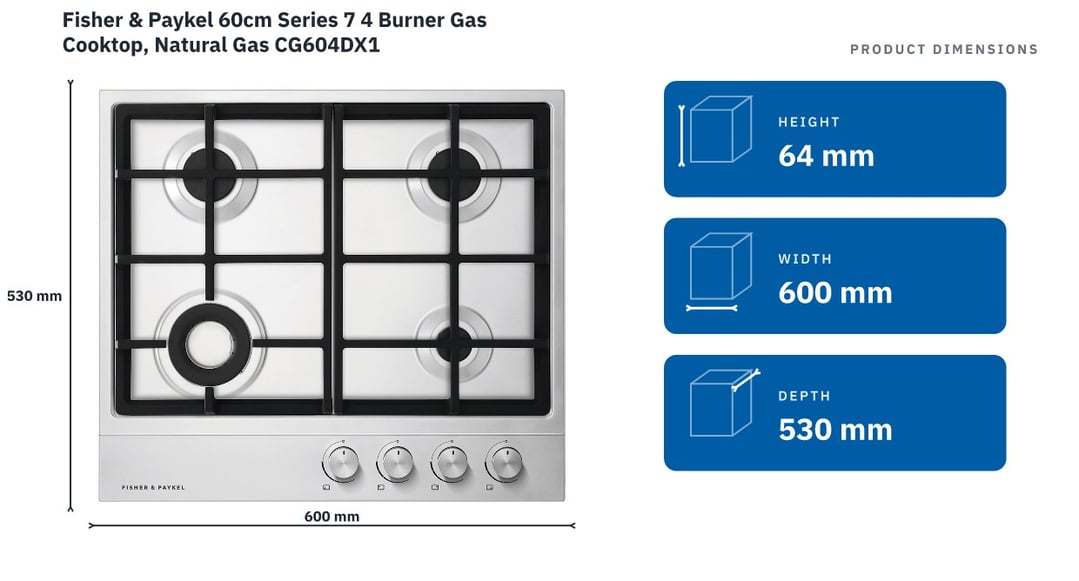 Fisher & Paykel 60cm Series 7 4 Burner Gas Cooktop, Natural Gas CG604DX1