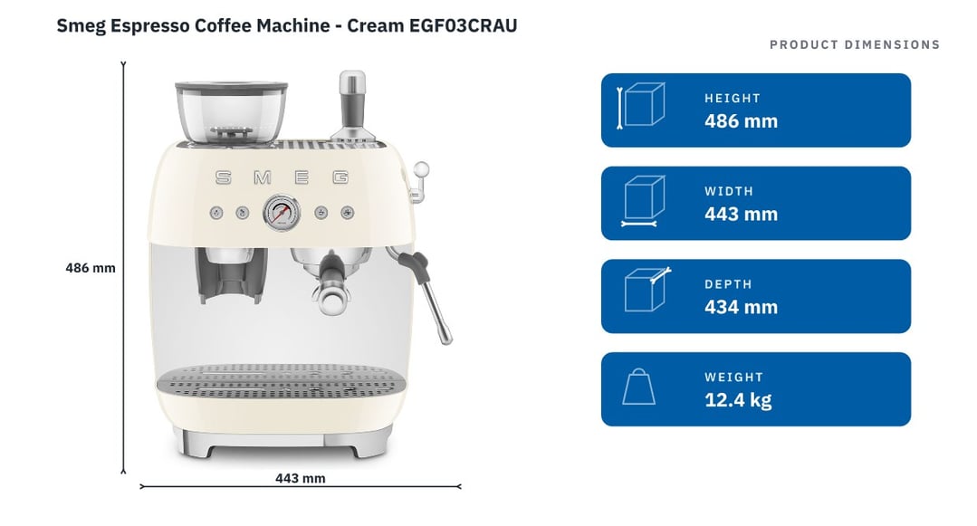 Smeg Espresso Coffee Machine - Cream EGF03CRAU