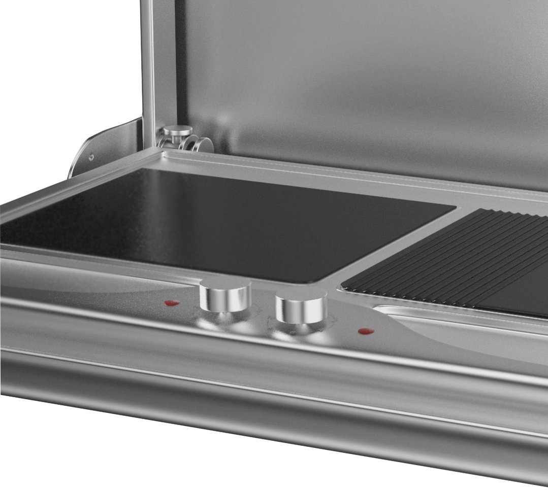 Close up of the controls and cooking surface of a Smart electric BBQ