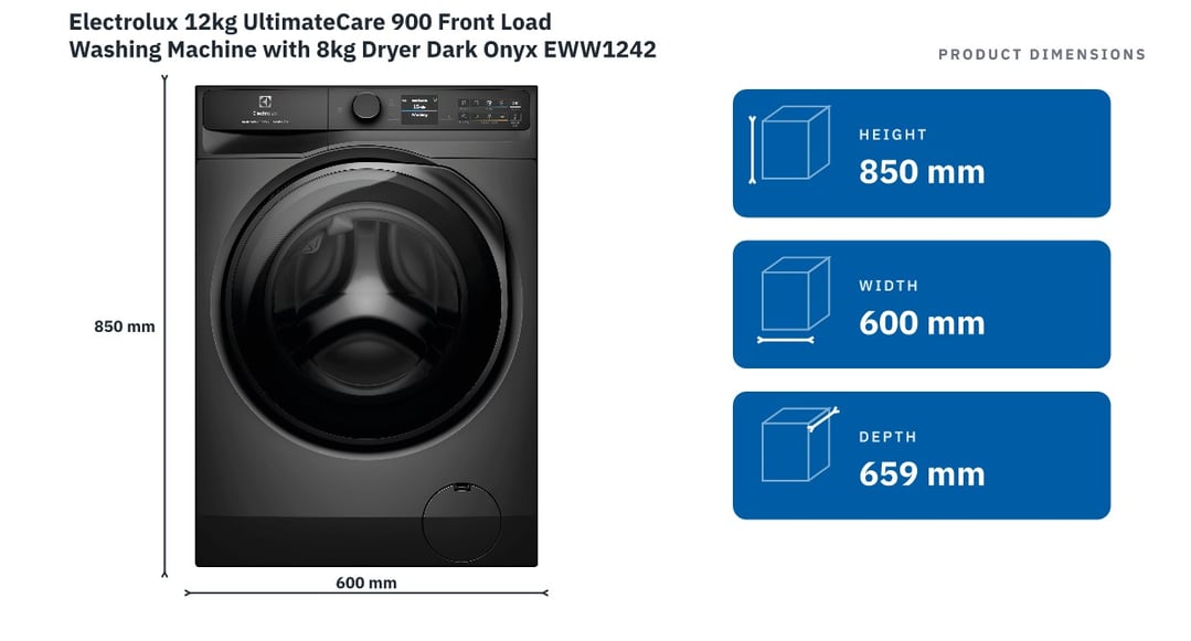 Electrolux 12kg UltimateCare 900 Front Load Washing Machine with 8kg Dryer Dark Onyx EWW1242R9SCS