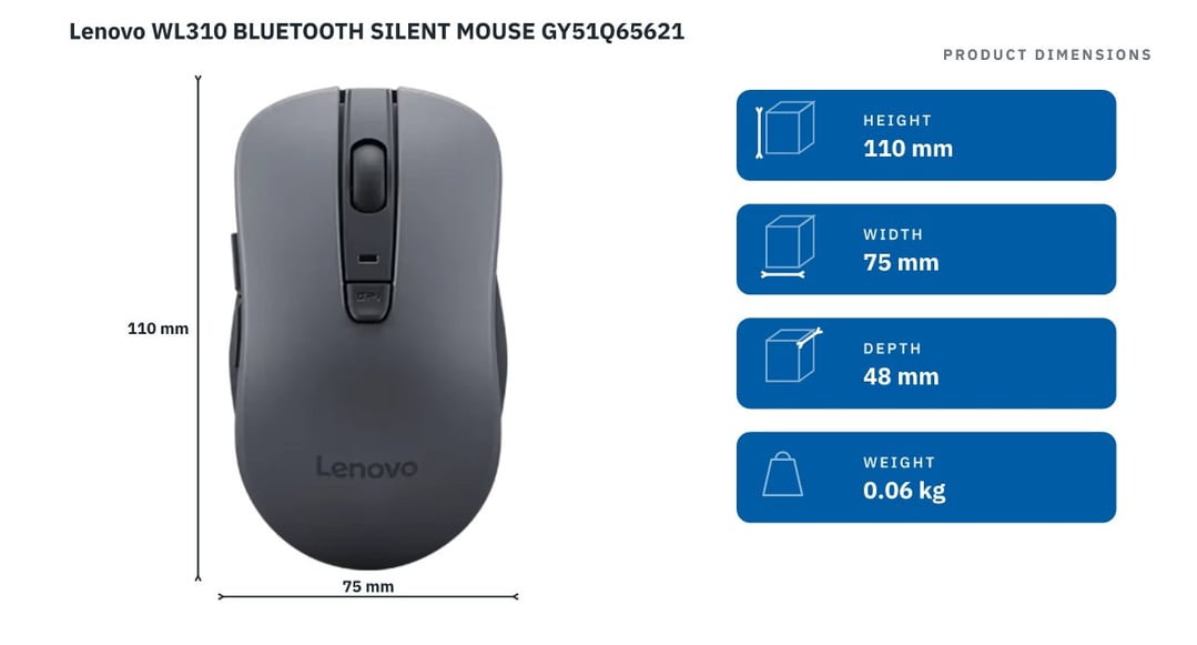 Lenovo WL310 BLUETOOTH SILENT MOUSE GY51Q65621 — product dimensions