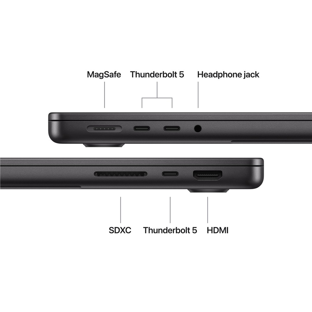 Apple 14" MacBook Pro M5 Pro chip with 15‑core CPU and 16‑core GPU, 24GB, 1TB SSD - Space Black MGDR4X/A