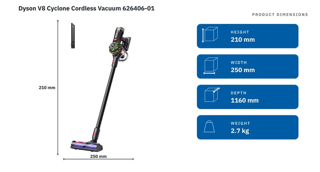 Dyson V8 Cyclone Cordless Vacuum 626406-01 — product dimensions