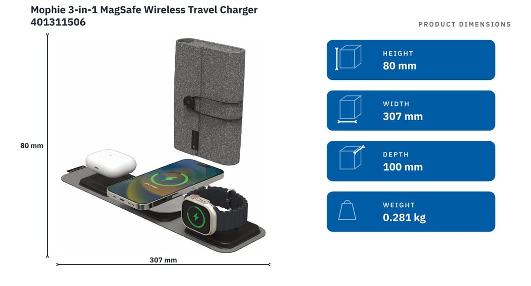 Mophie 3-in-1 MagSafe Wireless Travel Charger 401311506