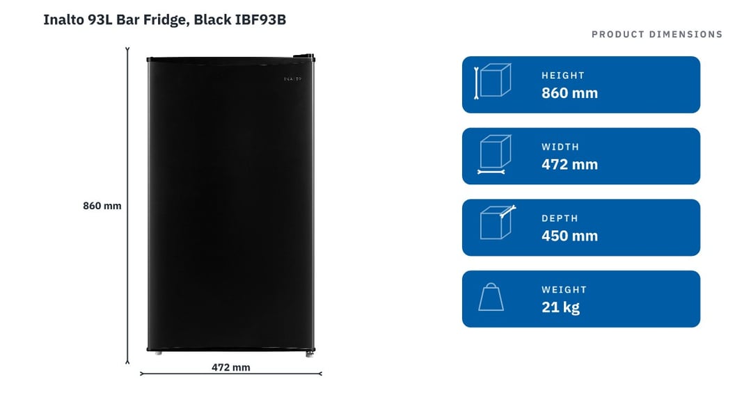 Inalto 93L Bar Fridge, Black IBF93B