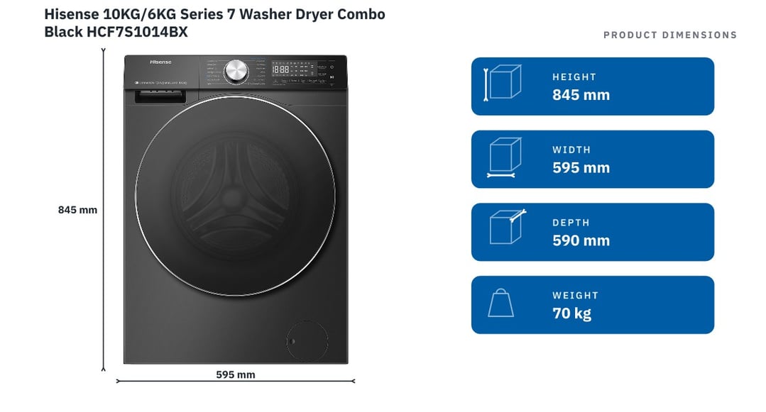 Hisense 10KG/6KG Series 7 Washer Dryer Combo Black HCF7S1014BX — product dimensions