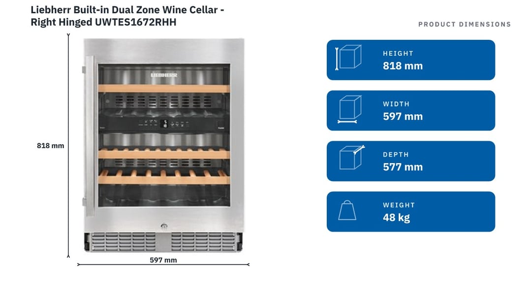 Liebherr Built-in Dual Zone Wine Cellar - Right Hinged UWTES1672RHH