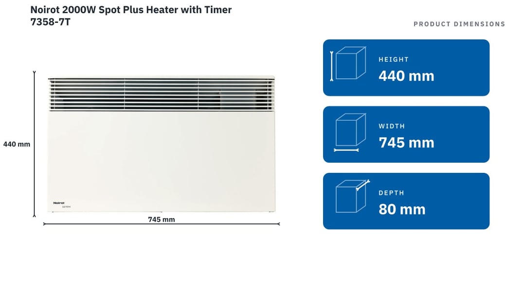 Noirot 2000W Spot Plus Heater with Timer 7358-7T — product dimensions