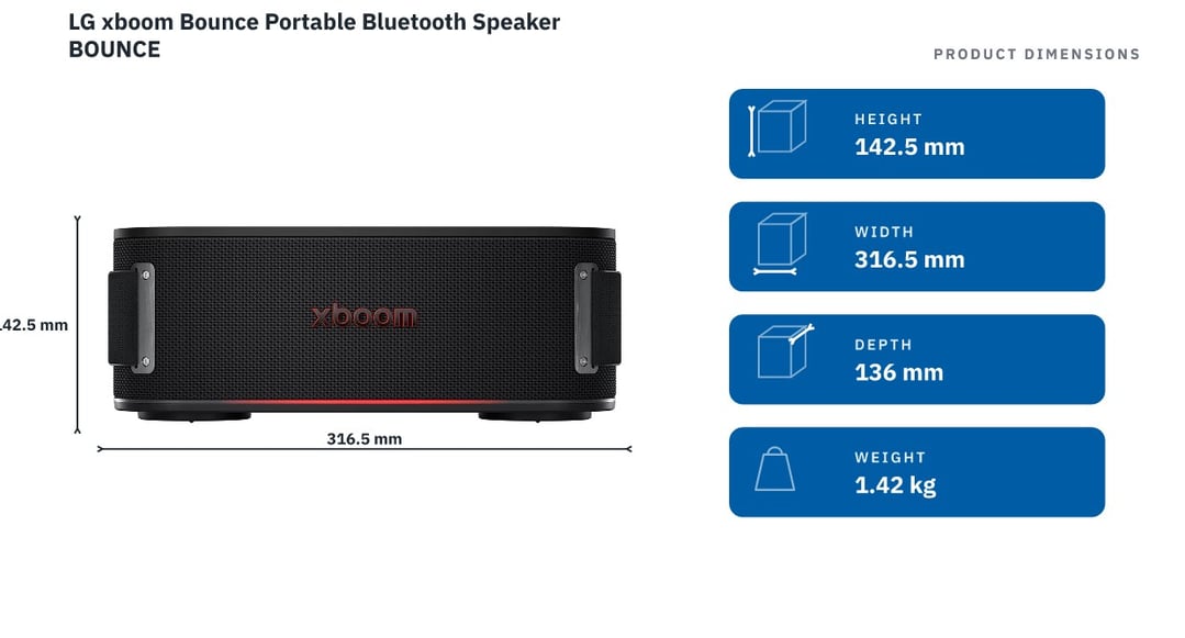 LG xboom Bounce Portable Bluetooth Speaker BOUNCE — product dimensions