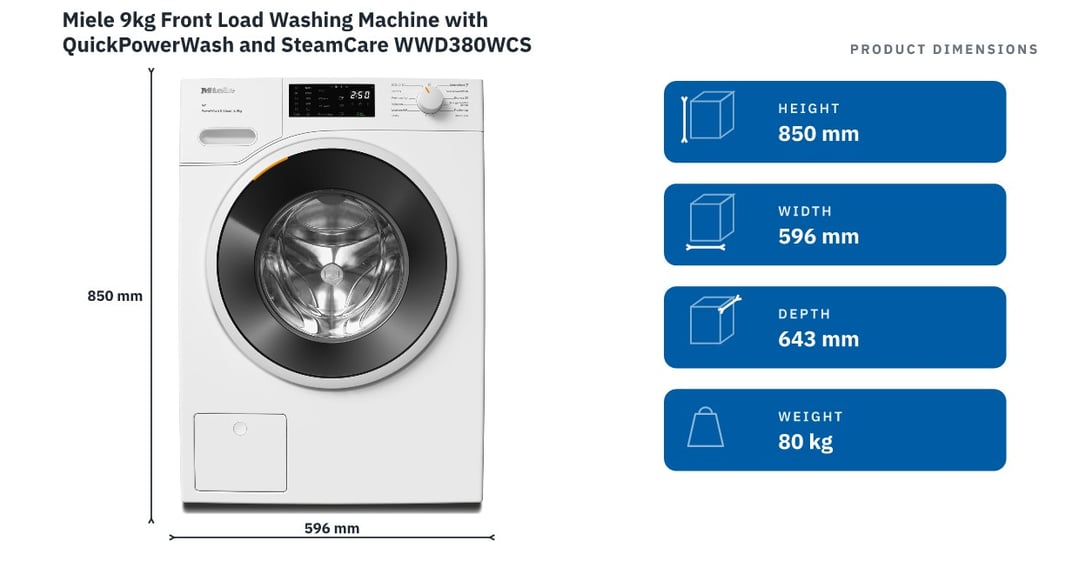 Miele 9kg Front Load Washing Machine with QuickPowerWash and SteamCare WWD380WCS