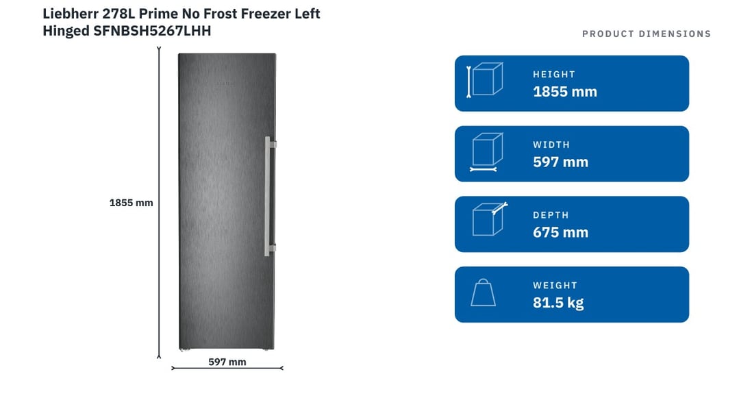 Liebherr 278L Prime No Frost Freezer Left Hinged SFNBSH5267LHH