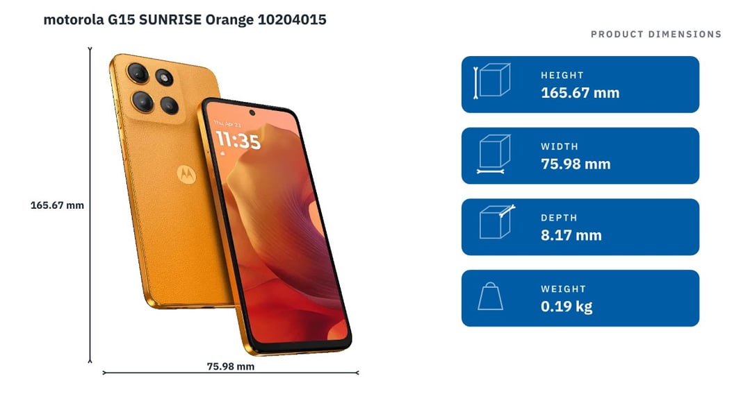 motorola G15 SUNRISE Orange 10204015 — product dimensions