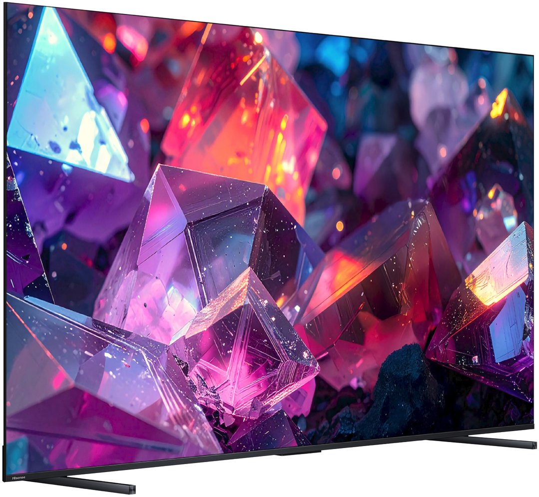 Hisense 100" Hi-QLED Series Q7S Smart TV displaying colorful abstract crystals