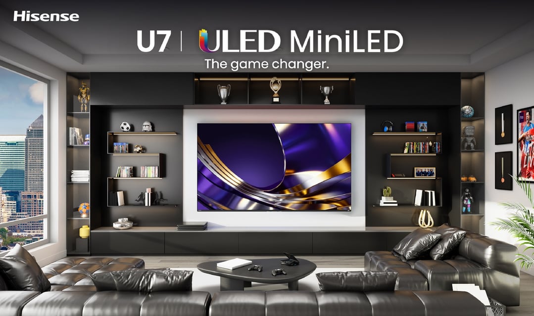 Hisense U7 ULED MiniLED Smart TV in a modern living room