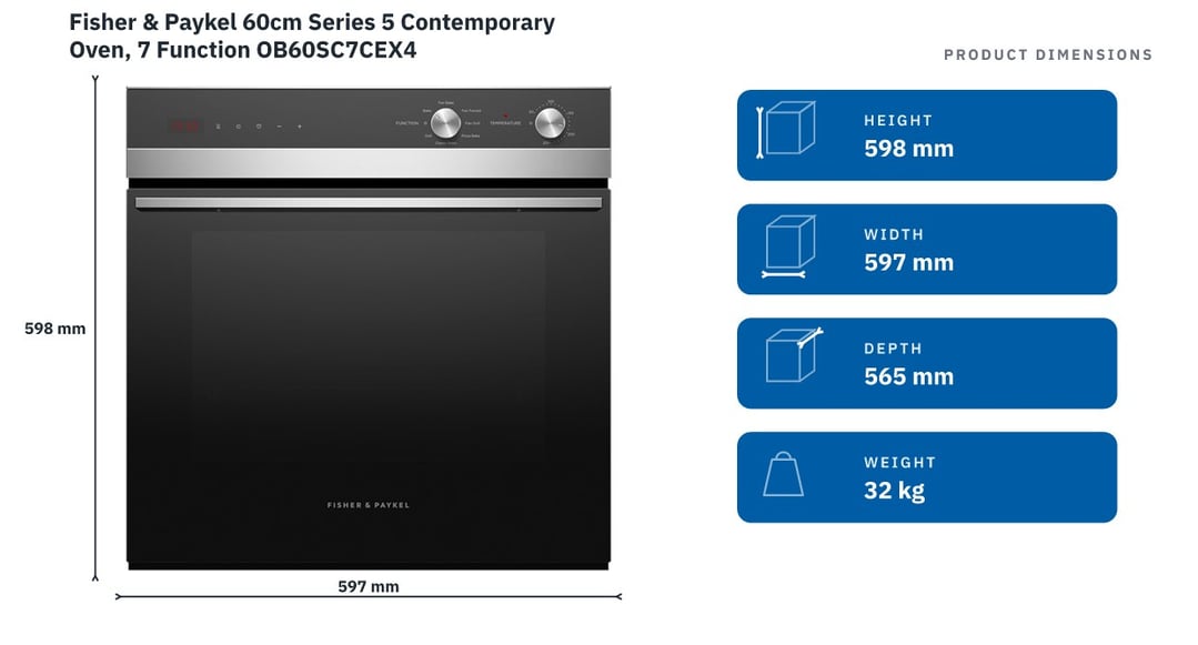 Fisher & Paykel 60cm Series 5 Contemporary Oven, 7 Function OB60SC7CEX4 — product dimensions