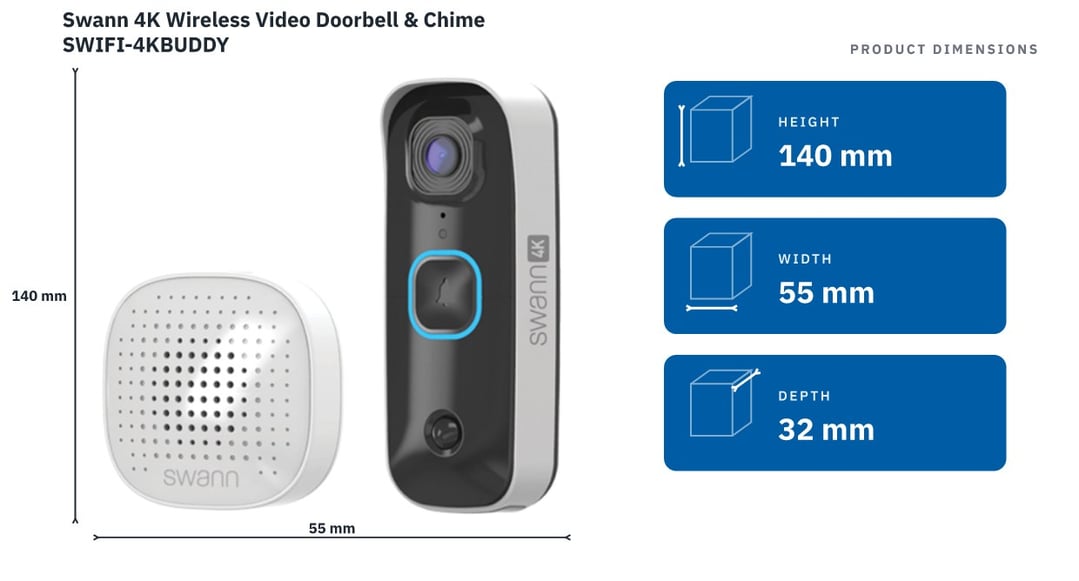 Swann 4K Wireless Video Doorbell & Chime SWIFI-4KBUDDY