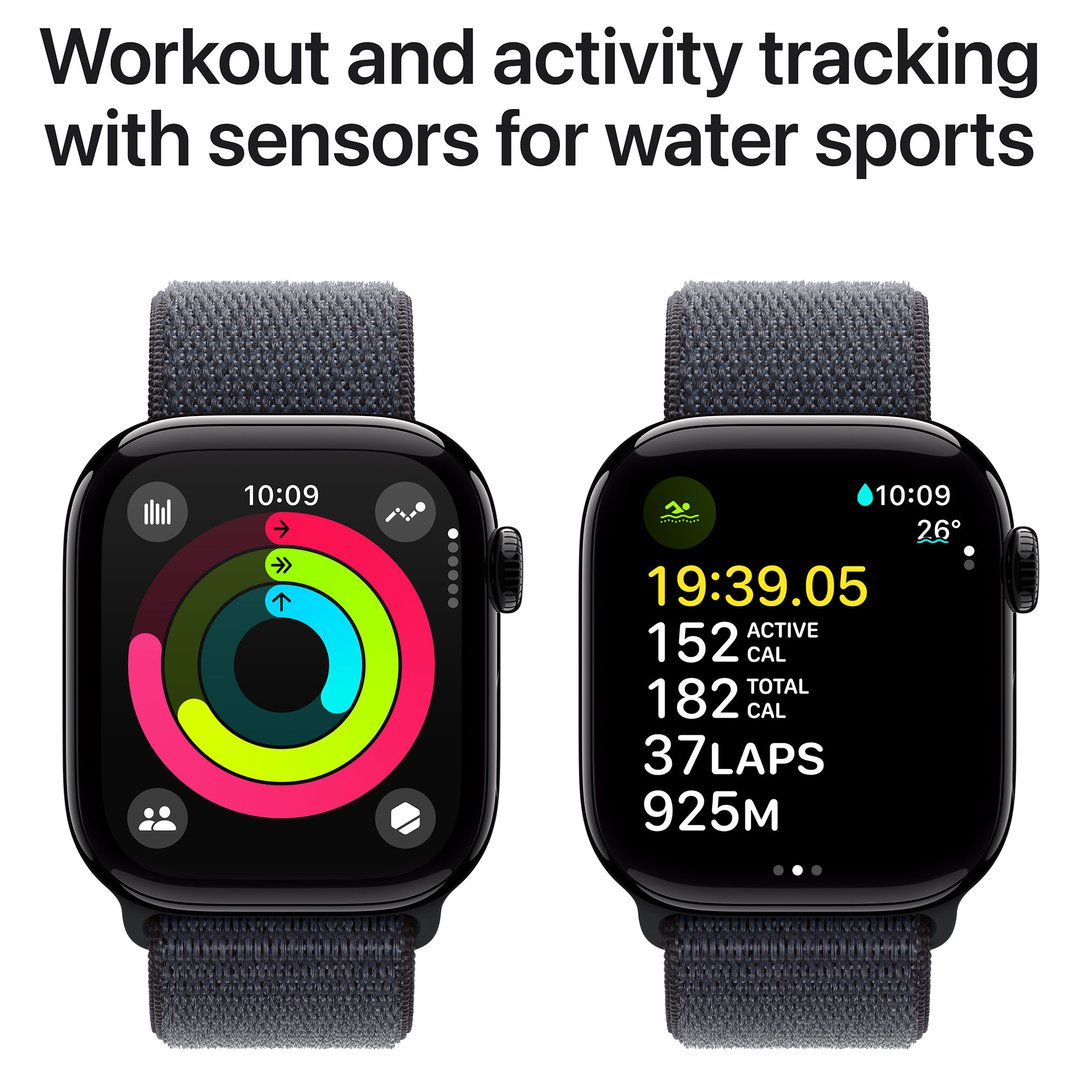 Apple Watch Series 10 46mm Jet Black Aluminium Case GPS + Cellular Sport Loop (Ink) MWY53ZP/A