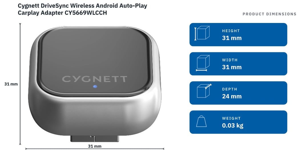 Cygnett DriveSync Wireless Android Auto-Play Carplay Adapter CY5669WLCCH — product dimensions