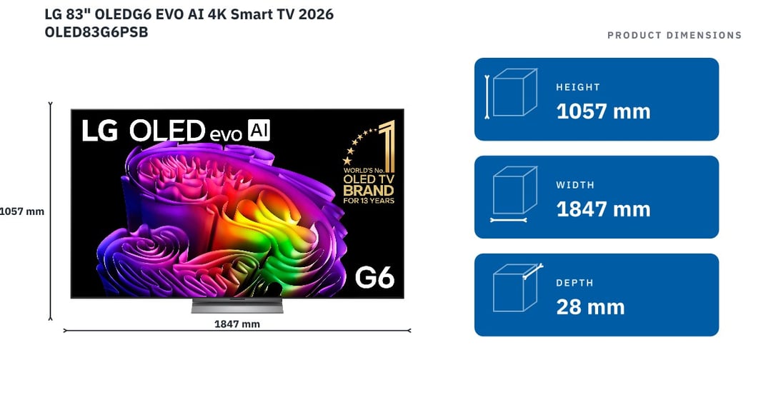 LG 83" OLEDG6 EVO AI 4K Smart TV 2026 OLED83G6PSB
