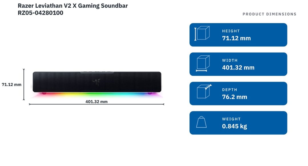 Razer Leviathan V2 X Gaming Soundbar RZ05-04280100 — product dimensions