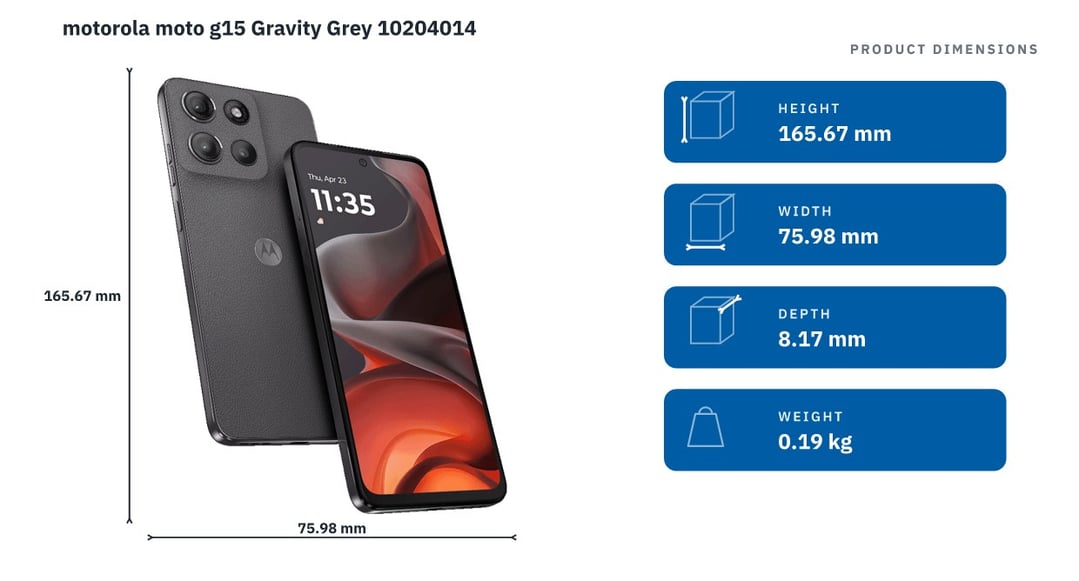 motorola moto g15 Gravity Grey 10204014 — product dimensions