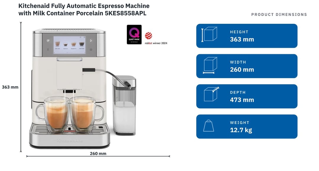 Kitchenaid Fully Automatic Espresso Machine with Milk Container Porcelain 5KES8558APL