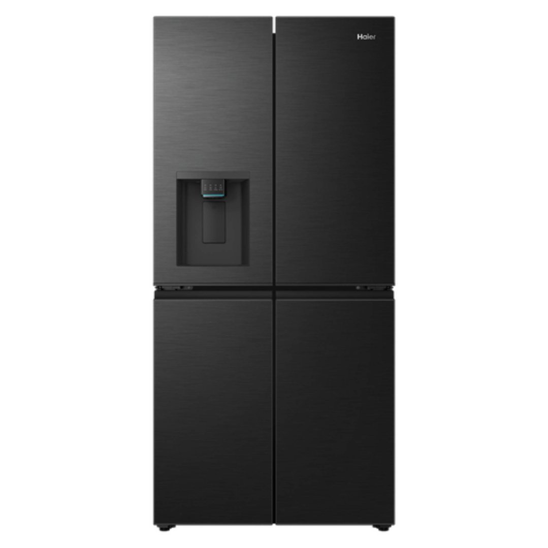 Haier 550L, Quad Door Refrigerator Freezer, Ice & Water, Plumbed, Black HRF590YZC