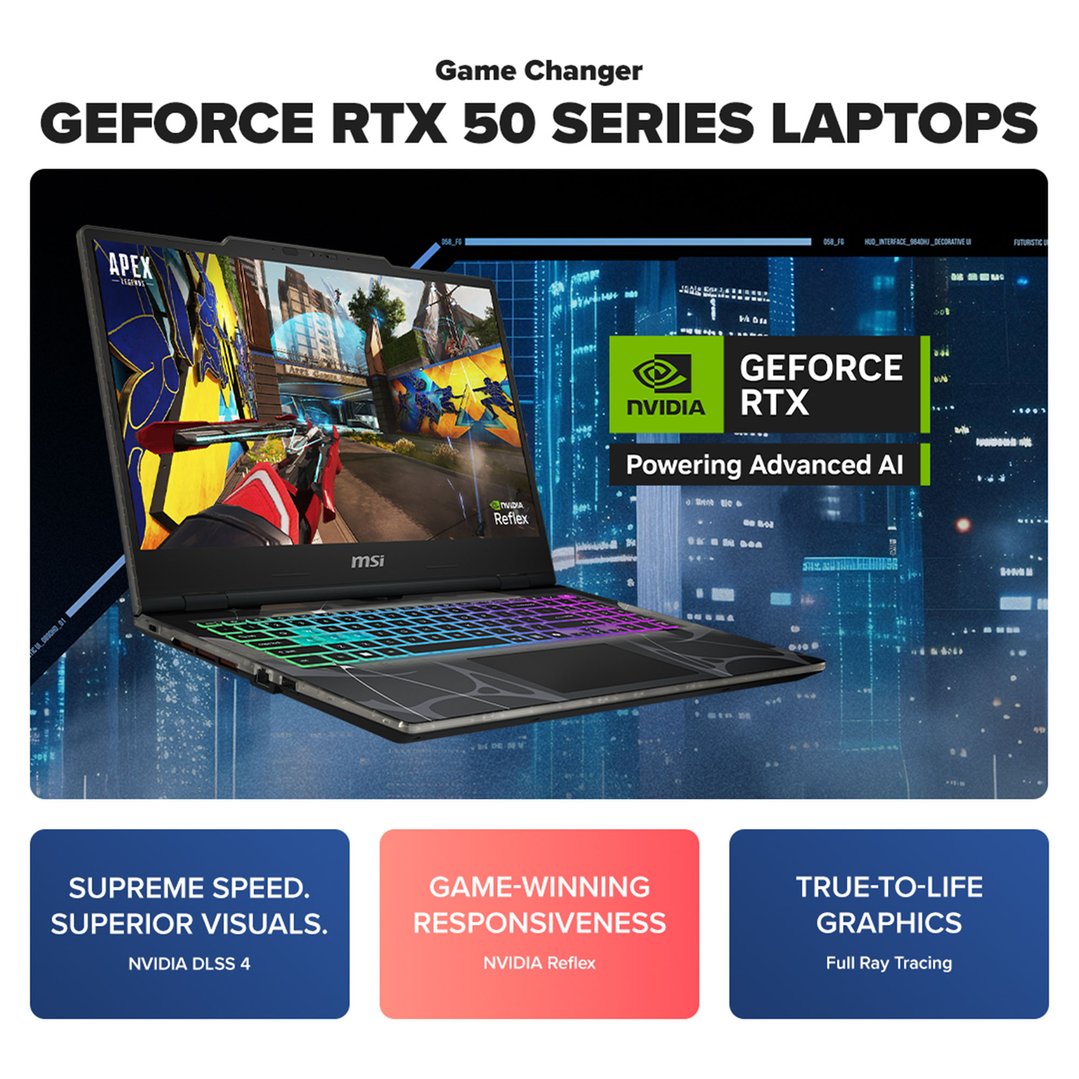 MSI Cyborg 15 15.6" FHD 144Hz, GeForce RTX 5060, Raptor Lake i5-13420H Processor, DDR5 16GB RAM, 512GB SSD Gaming Laptop B13WFKG-1247AUNN