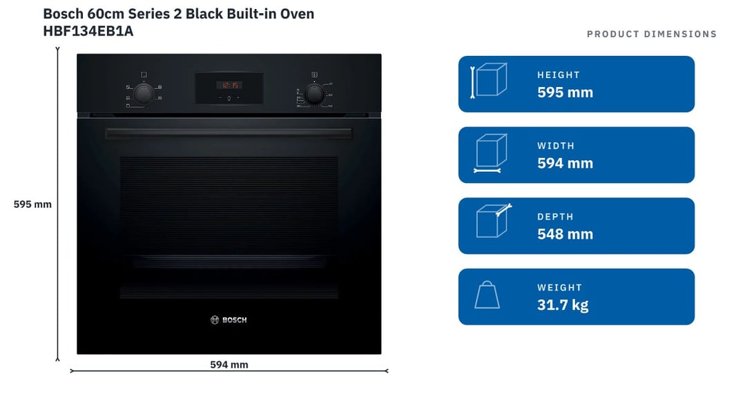Bosch 60cm Series 2 Black Built-in Oven HBF134EB1A — product dimensions